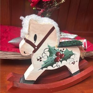 Festive Cream and Red Rocking Horse Decor